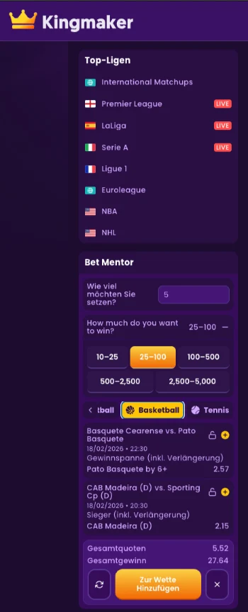 Bet Builder Funktion bei 22Bet für Sportwetten Schweiz
