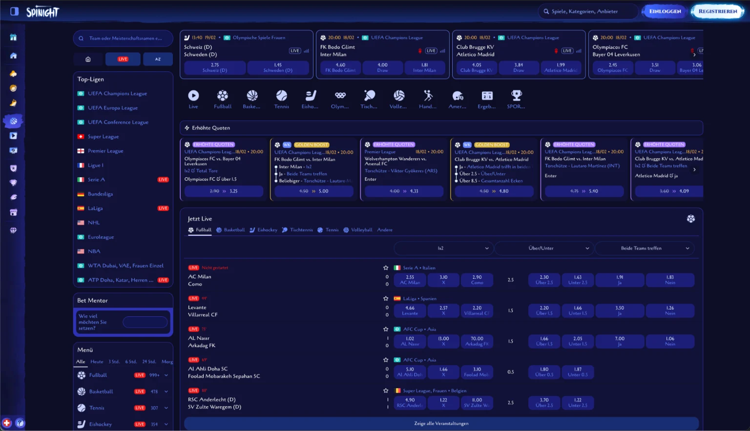 SpiNight Sportwetten Plattform Schweiz – Ubersicht der Wettmarkte